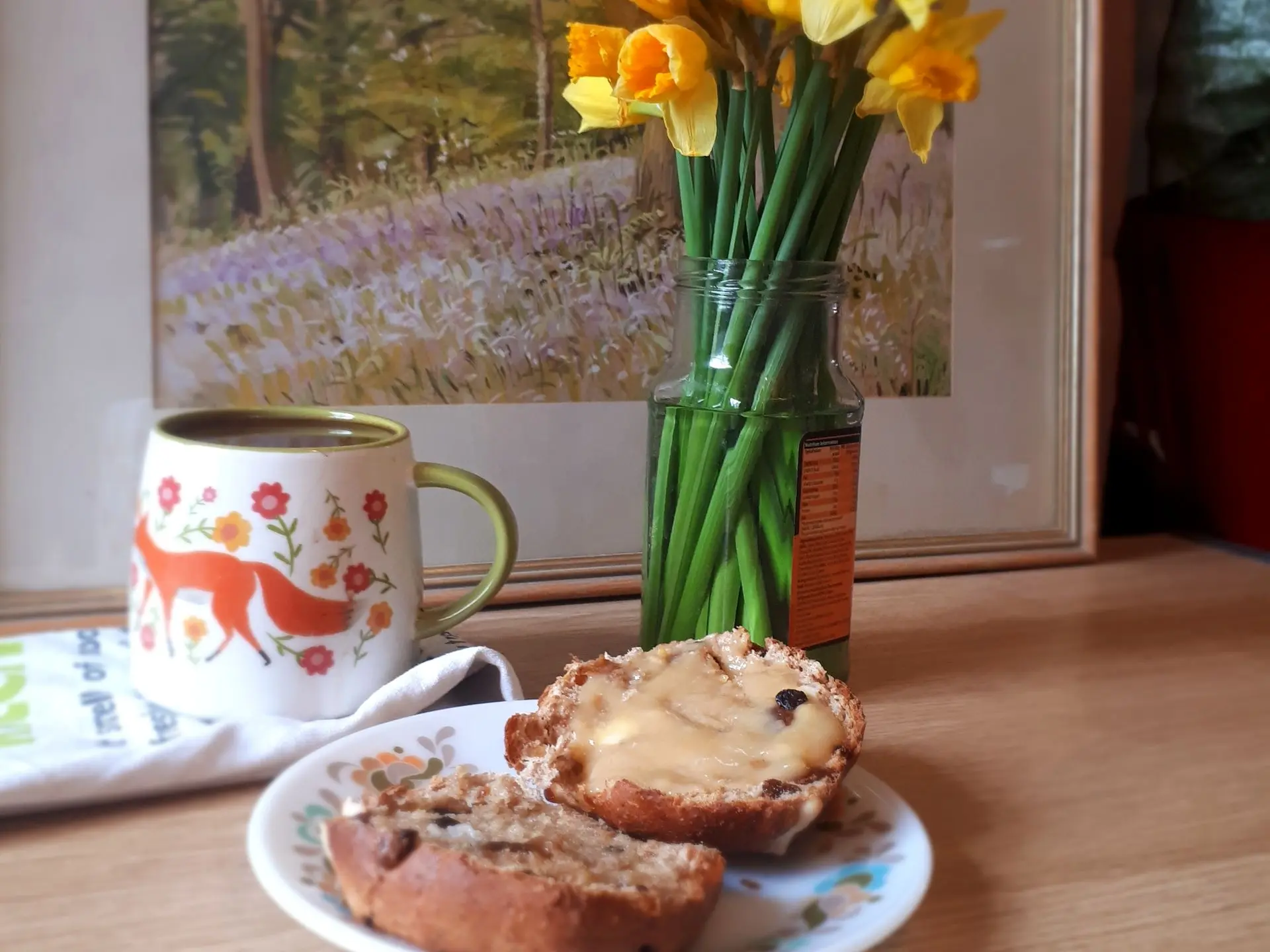 Homemade hot cross buns with honey